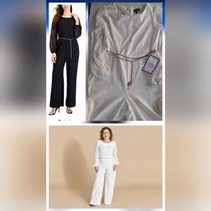 Connected Apparel Womens Ivory White Sheer Boatneck Bishop-Sleeve Jumpsuit 16